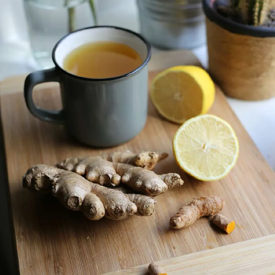 Té de jengibre recién preparado con limón